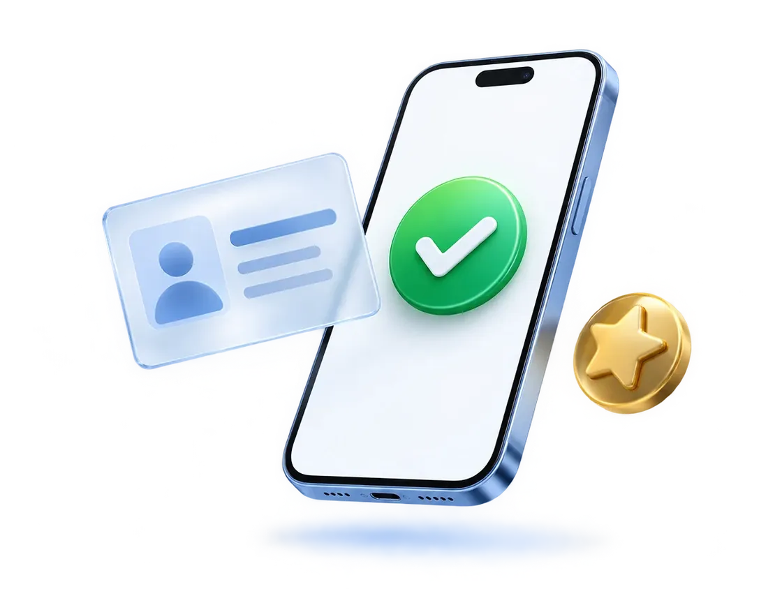 3D phone next to an ID card